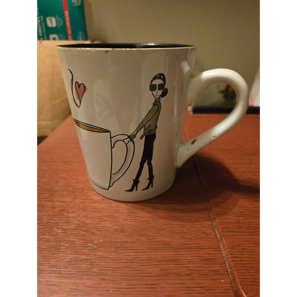 Boston Warehouse‎ Fashion Girl Coffee Mug White Black Interior Sunglasses Heart